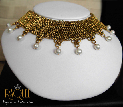 brass dragonscale collar with pearls